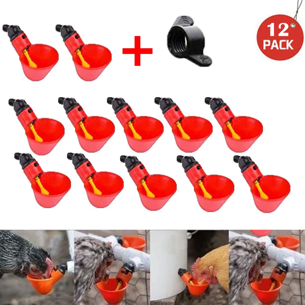 12pcs Automatic Bird Coop Feed Poultry Water Drinking Cups Chicken Fowl Drinker Cups Bird Feeders Breeding Equipment For Farm g3