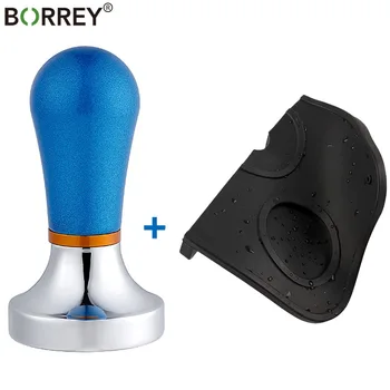 

BOEERY Stainless Steel Coffee Tamper 57mm Coffee Powder Hammer Flat Silicone Coffee Tamper Holder Mat Base Barista Accessories