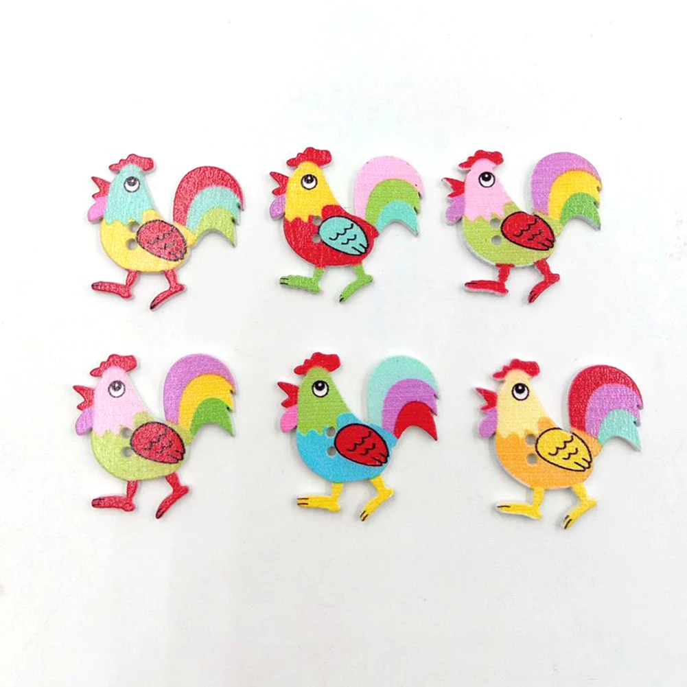 50Pcs Cartoon Rooster Chicken Wooden Buttons 2 Holes DIY Sewing Scrapbook Decor Sewing Decor Fashion 4