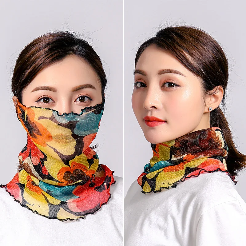 Модный женский шелковый шарф тонкая сетка висячий шейный шарф солнцезащитный Поддельный Воротник уличный шарф маска для лица Прямая поставка