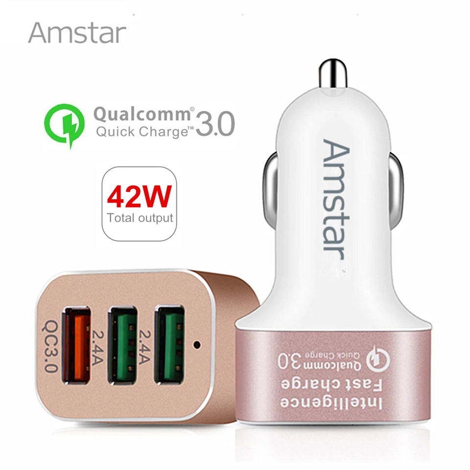 Amstar Quick Charge 3.0 42W 3USB Car Charger for Samsung Galaxy S9 S8