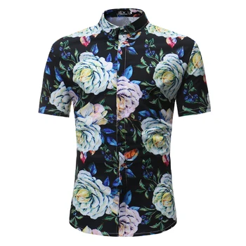

Big Floral Print Hawaiian Dress Shirt Men 2018 Brand New Summer Short Sleeve Beach Shirt Casual Slim Mens Shirts Chemise Homme