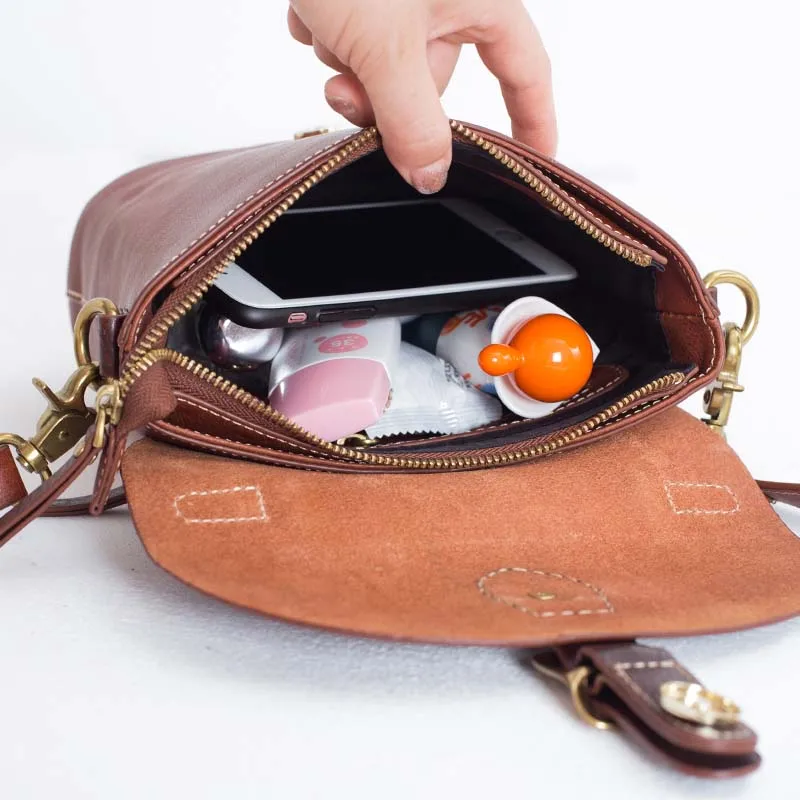 2018 new leather retro simple commuter handbag leather shoulder bag original handmade Messenger bag female