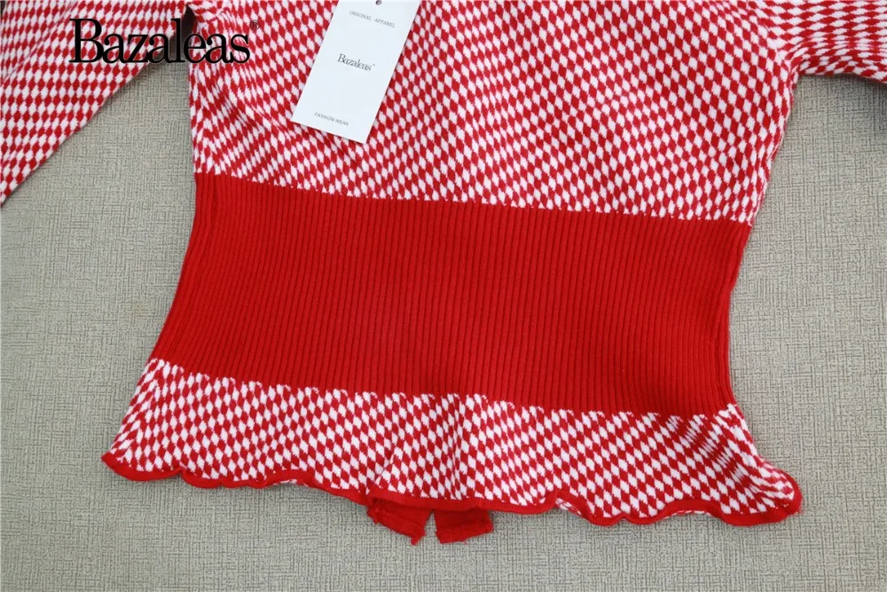 Bazaleas модный жаккардовый хлопковый красный и белый свитер винтажный лоскутный жилет с v-образным вырезом harajuku вязаный карфиганский Повседневный
