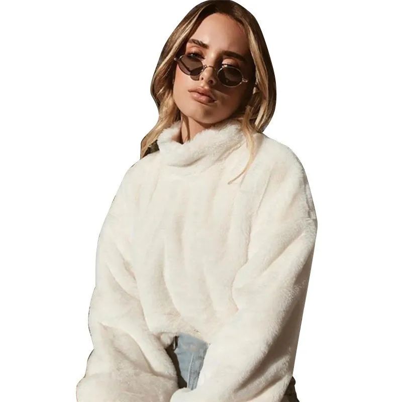  2019 Winter New Casual Long Sleeve Turtleneck Coat Top White Pullovers Fashion Keep Warm Wild Coat 192