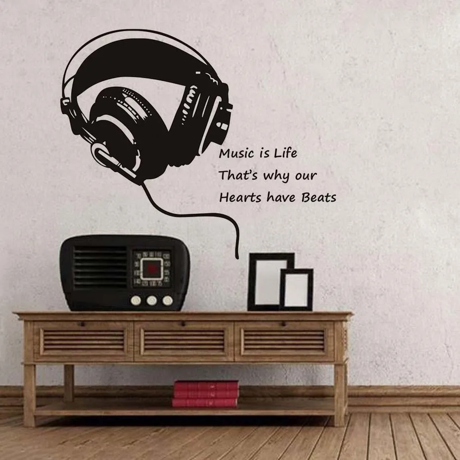 Music Is Life Headphones Quotes Vinyl Wall Stickers Home Decoration