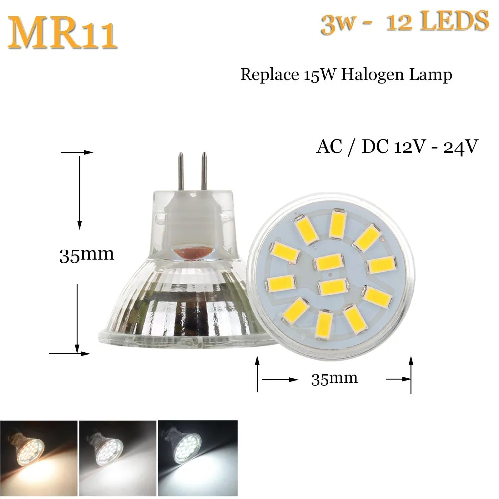 MR11 Светодиодный светильник 5733 2835 SMD 9 светодиодный s 2W Лампада 12 3W лампа 15 5W DC/AC 12V 24V