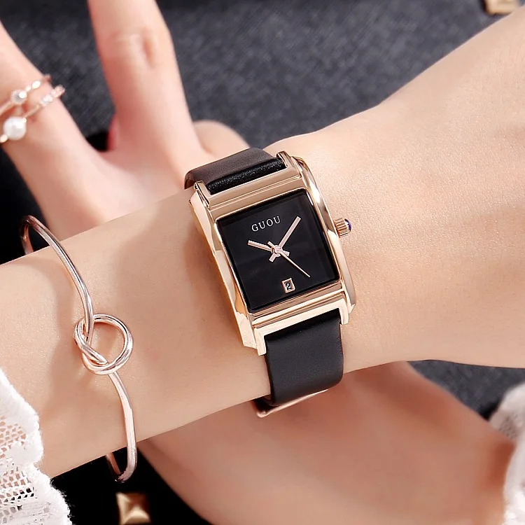 2019 Baru Guou Fashion Wanita Square Gelang Jam Tangan Wanita Mewah Kulit Strap Jam Tangan Quartz Elegan Wanita Tahan Air Jam Clock Fashion Clock Waterproofclock Women Waterproof Aliexpress