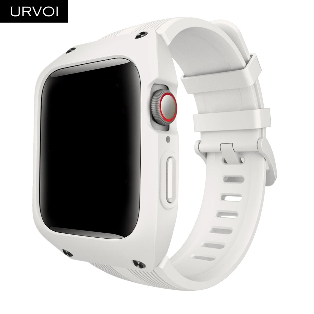 URVOI полная защита для Apple Watch series 5 4 Силиконовый ремешок для iWatch водонепроницаемый мягкий ремешок slim fit antishock Жесткий чехол 44 мм