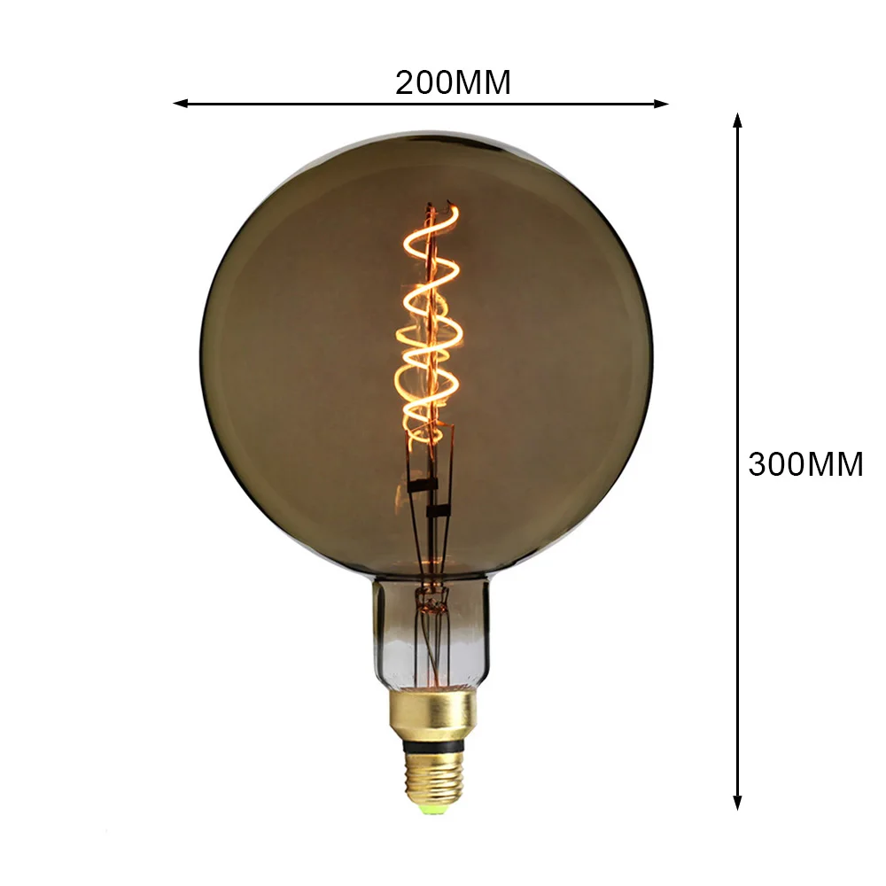 TIANFAN большой Эдисон лампы старинная лампочка G200 спиральная нить 4W 220/240V E27 декоративная лампа накаливания дымчатое стекло