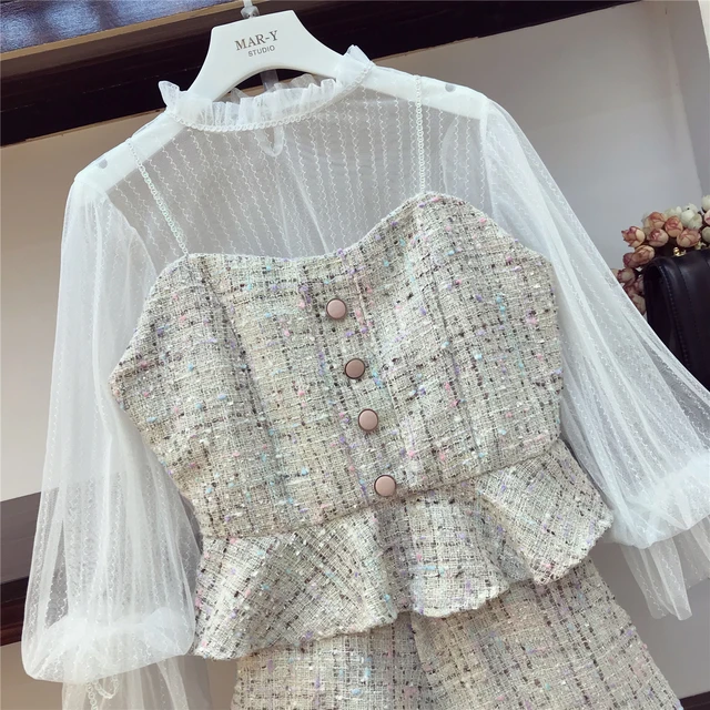 2018 Autumn Winter Small Fragrance Clothes Sets Womens Fashion Dances Dress Set Lace Shirt +sling Tweed Vest + Shorts 3 Pieces