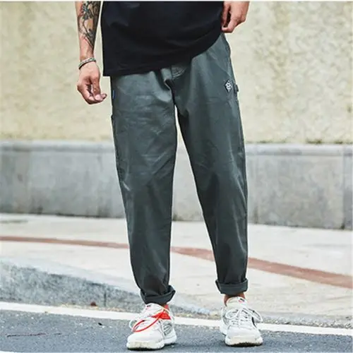 gray green Японские Джоггеры мужские брюки сплошной цвет Харадзюку Свободные мульти-карман мужские спортивные брюки хип-хоп дикие комбинезоны уличная S-2XL - Цвет: gray green