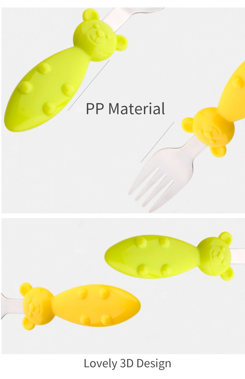 Baby Spoon Fork Set Feeding Kids Stainless Steel Flatware Cartoon Tableware Utensils Set  (7)