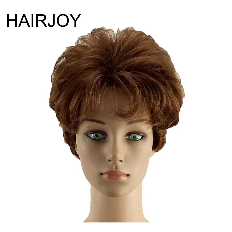 HAIRJOY синтетические волосы для женщин короткий кудрявый темно коричневый парик