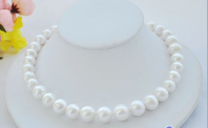 

AA++ 17" 14mm ROUND WHITE Freshwater cultured PEARL NECKLACE MABE CLASP@^18K GP style Fine jewe Noble Natural jade SHIPPING