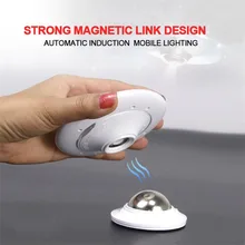 360 градусов вращение человеческого тела сенсор ночник с сильным магнитным держателем Светодиодная лампа в виде НЛО 2 цвета Перезаряжаемый/Battey питание