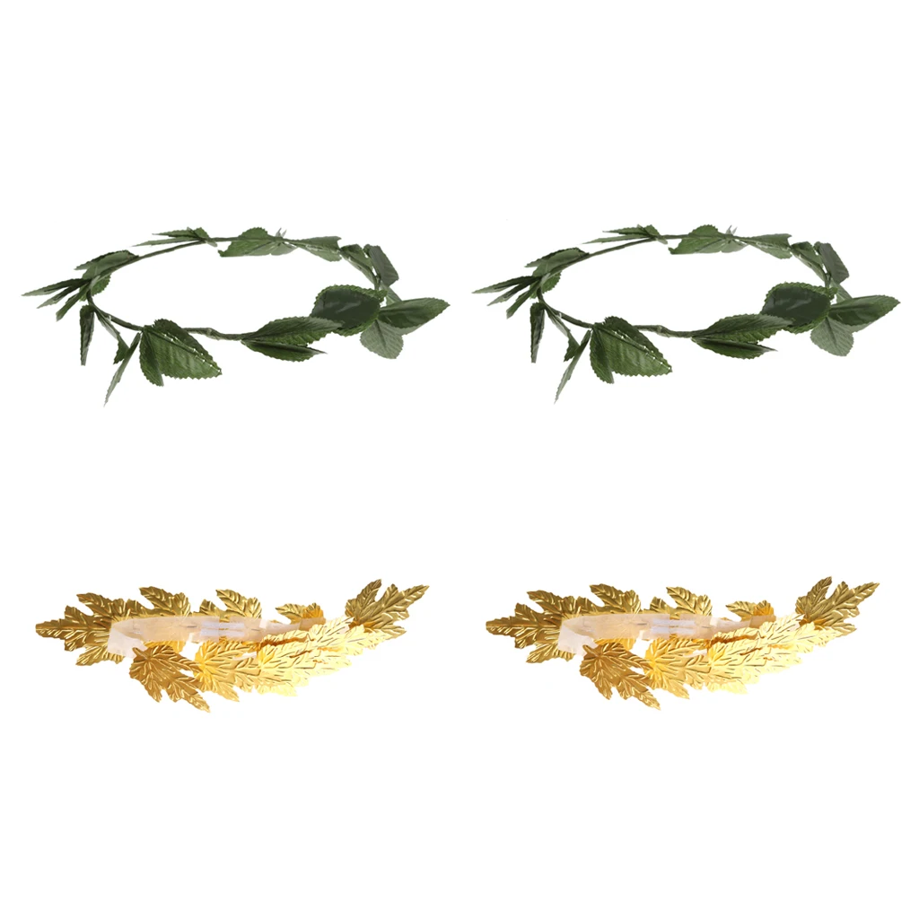 Set of 4pcs Roman Greek Gold Green Leaf Goddess Laurel Wreath Headpiece Fancy Dress Party Headband Photo Props