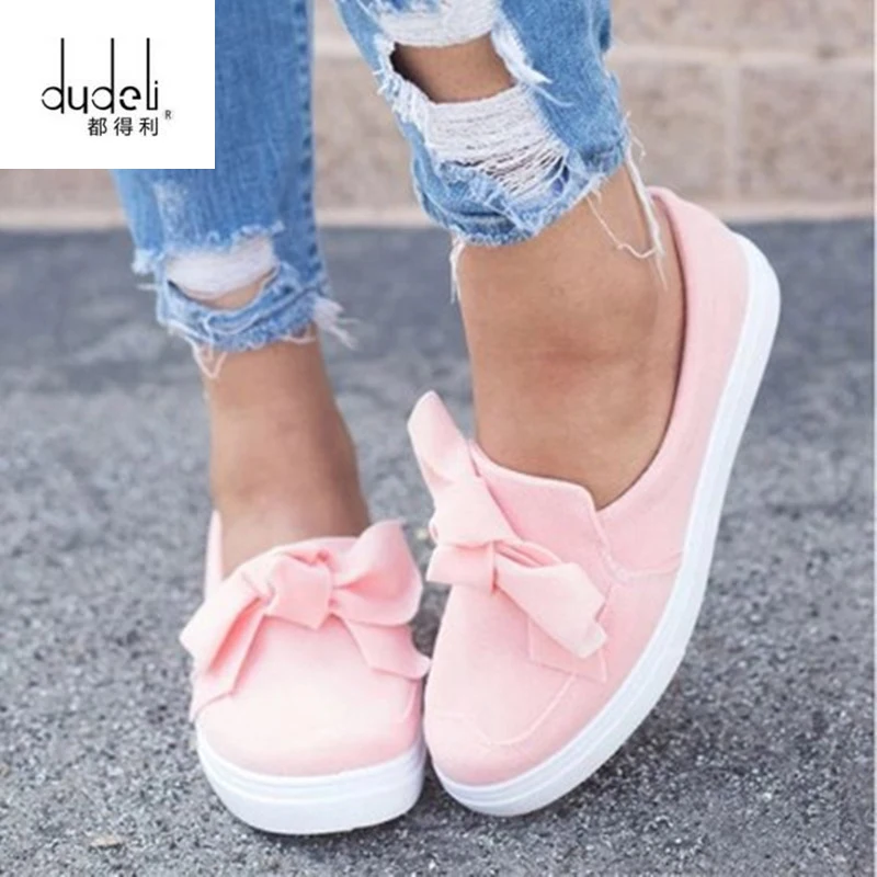

DUDELI Women Loafers Plus Size Platform Slip On Bowtie Flat Shoes Sewing Casual Bowknot Shoe For Female Flock Moccasins Footwea