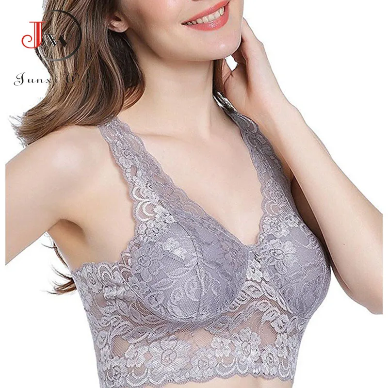 Sexy Lace Full Cup Breathable Bras Underwear Women Seamless Wireless Vest Push Up Bra Ultrathin Perspective Lingerie Sujetador