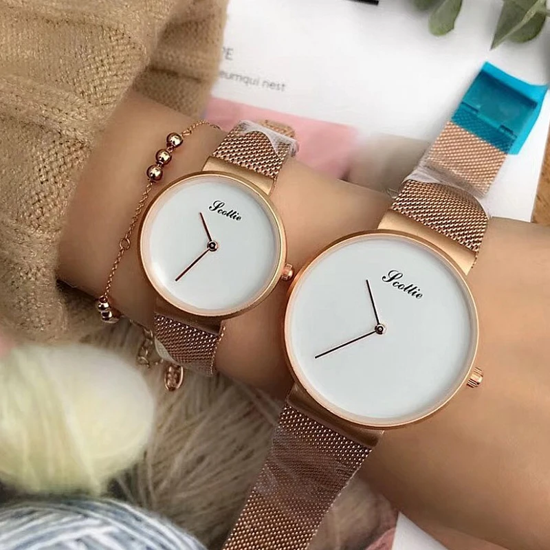 New Ultra-Thin Couple Watches Simple Mesh Belt Quartz Wristwatches Fashion Elegant Pair Watch Free Shipping Sale