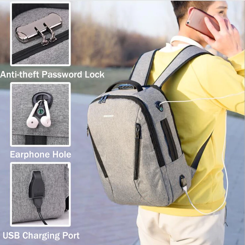 

Men 14" Laptop Backpack Multifunction USB Charging Female Travel Backpack Men Business Lock Rucksack School Bag For Teenage Girl