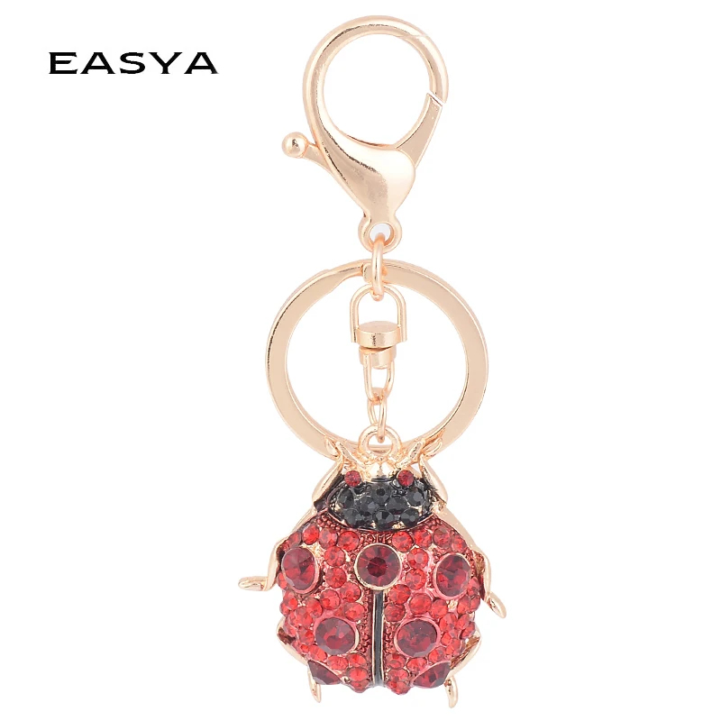 

EASYA Shinning Red Crystal 5x4cm Ladybug Keychain Car Keyring Women Bag Accessories Ladybird Key Chain Metal Crafts Gifts