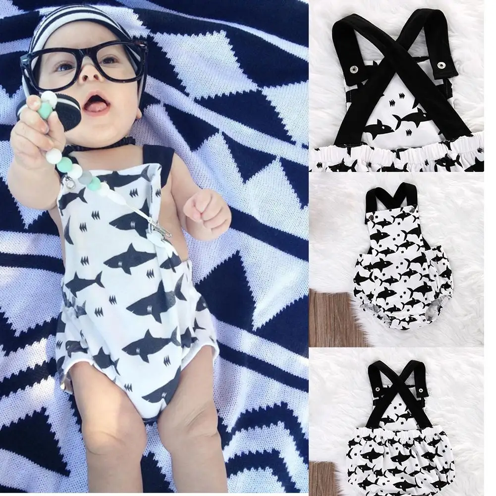 

Baby Boy Girl Clothes Shark Sleeveless Romper Jumpsuit Playsuit Backless Sunsuit Outfits