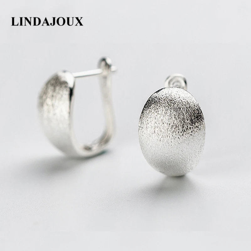 

LINDAJOUX 925 Sterling Silver Matte Wide 1.55*1.1cm Hoop Earrings For Women S925 Silver Hoops Earring