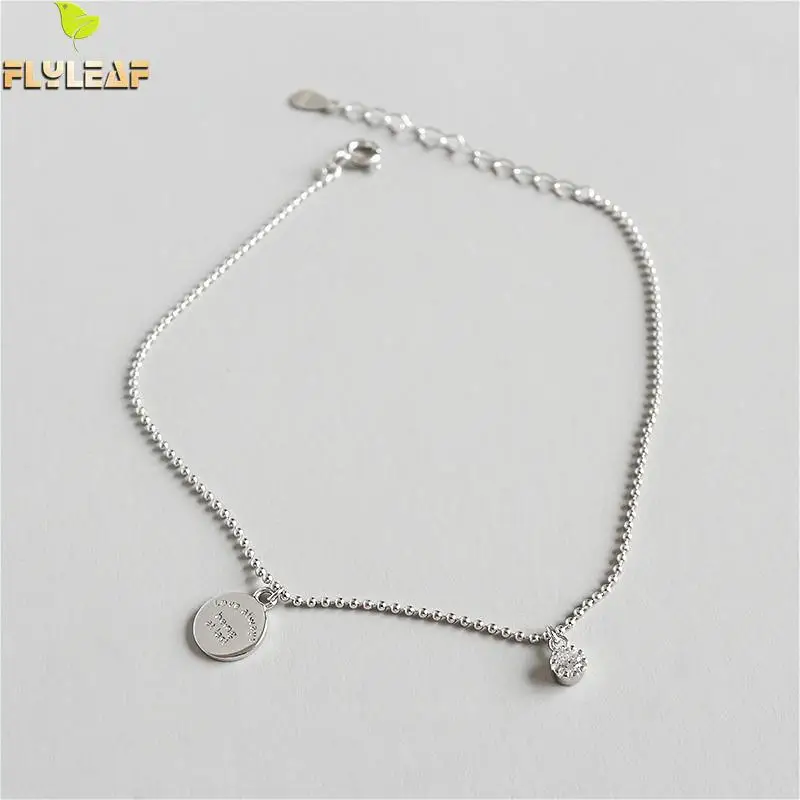 

Flyleaf 925 Sterling Silver Letter Round Tag Cubic Zirconia Anklets For Women Simple Girl Ankle Leg Fine Jewelry Enkelbandje