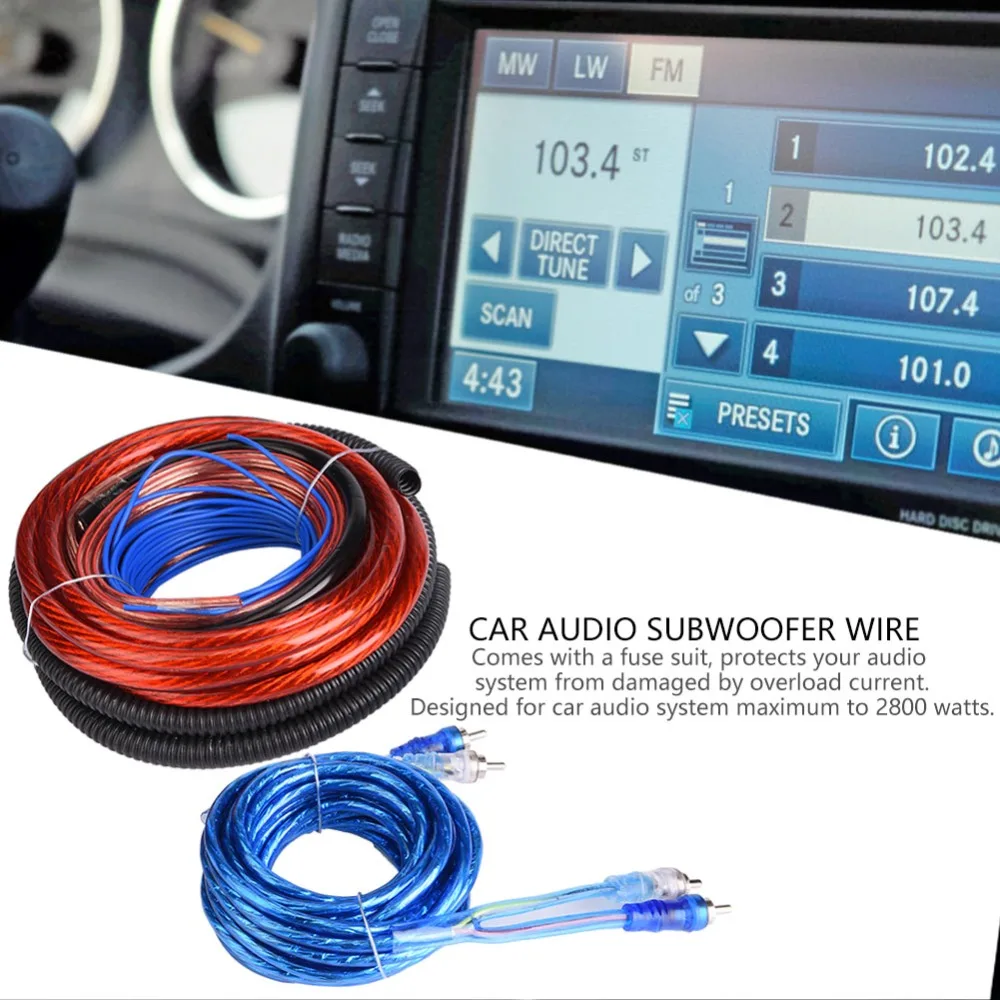 Qii lu Car Audio Subwoofer Wire,4 Guage 2800W Car Audio Subwoofer Amplifier Speaker Installation Wire Cable Kit Fuse Suit