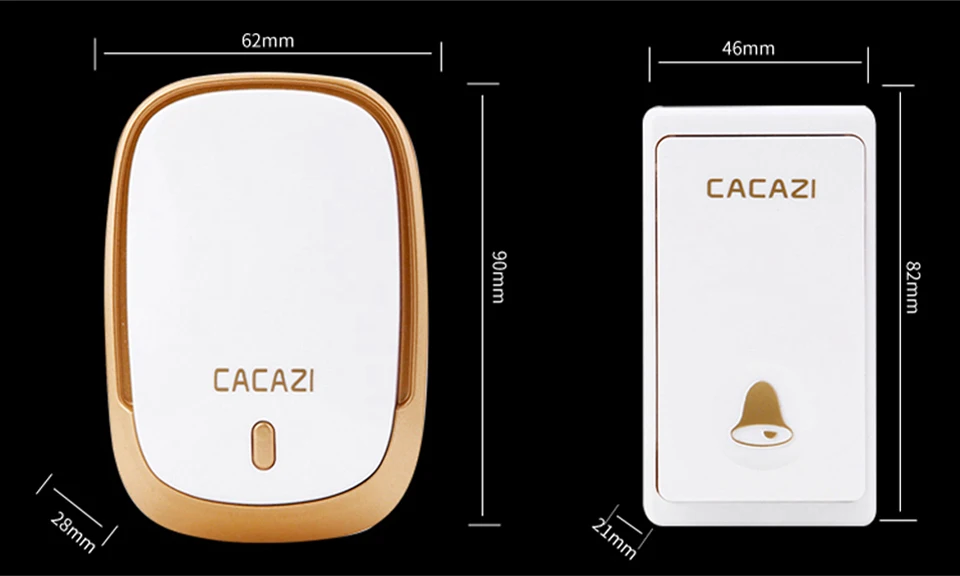 CACAZI автономный водонепроницаемый беспроводной дверной звонок светодиодный светильник без батареи Домашний Беспроводной дверной звонок США ЕС вилка 1 Кнопка 1 2 приемника