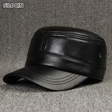 SILOQIN Winter Genuine Leather Hat Men's Sheepskin Military Caps Adjustable Male Bone Simple Solid Color Breathable Flat Cap