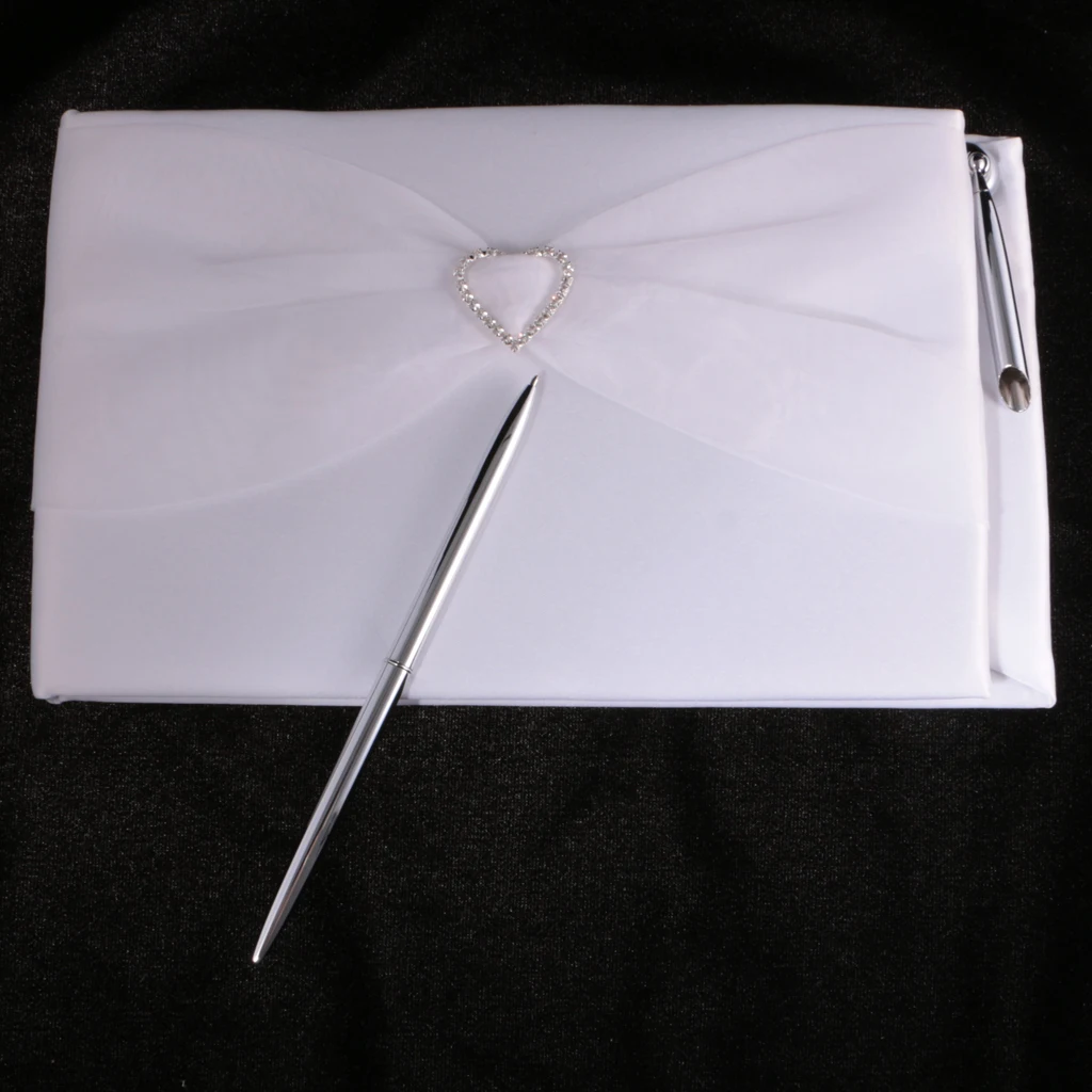 Hot Sale Elegant Wedding Guest Book and Pen Set with Tulle Crystal Decor Birthday Baby Shower Wedding Ceremony Party Supply 
