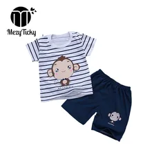 Летний детский спортивный комплект с короткими рукавами для мальчиков, одежда с обезьянкой, хлопковая Футболка для маленьких девочек, шорты комплекты повседневной одежды для малышей