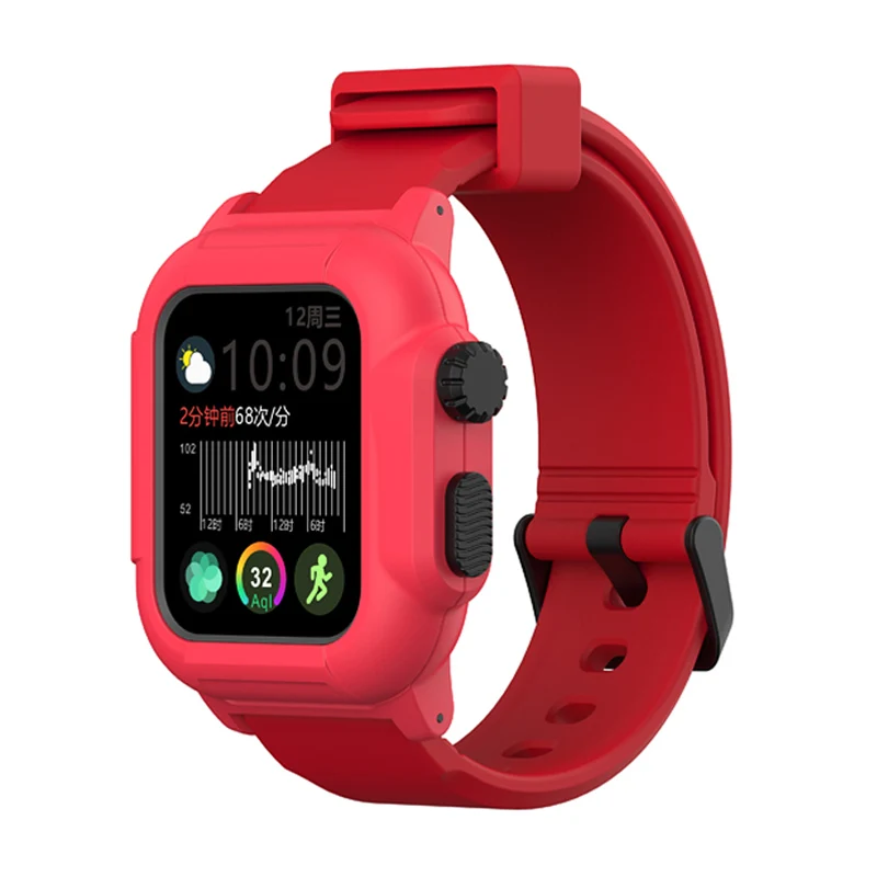 Спортивный силиконовый мягкий чехол для Apple Watch Series 5 4 3 2 Водонепроницаемый ударопрочный 40/44/42 мм противоударный чехол с Ремешок - Цвет ремешка: Red