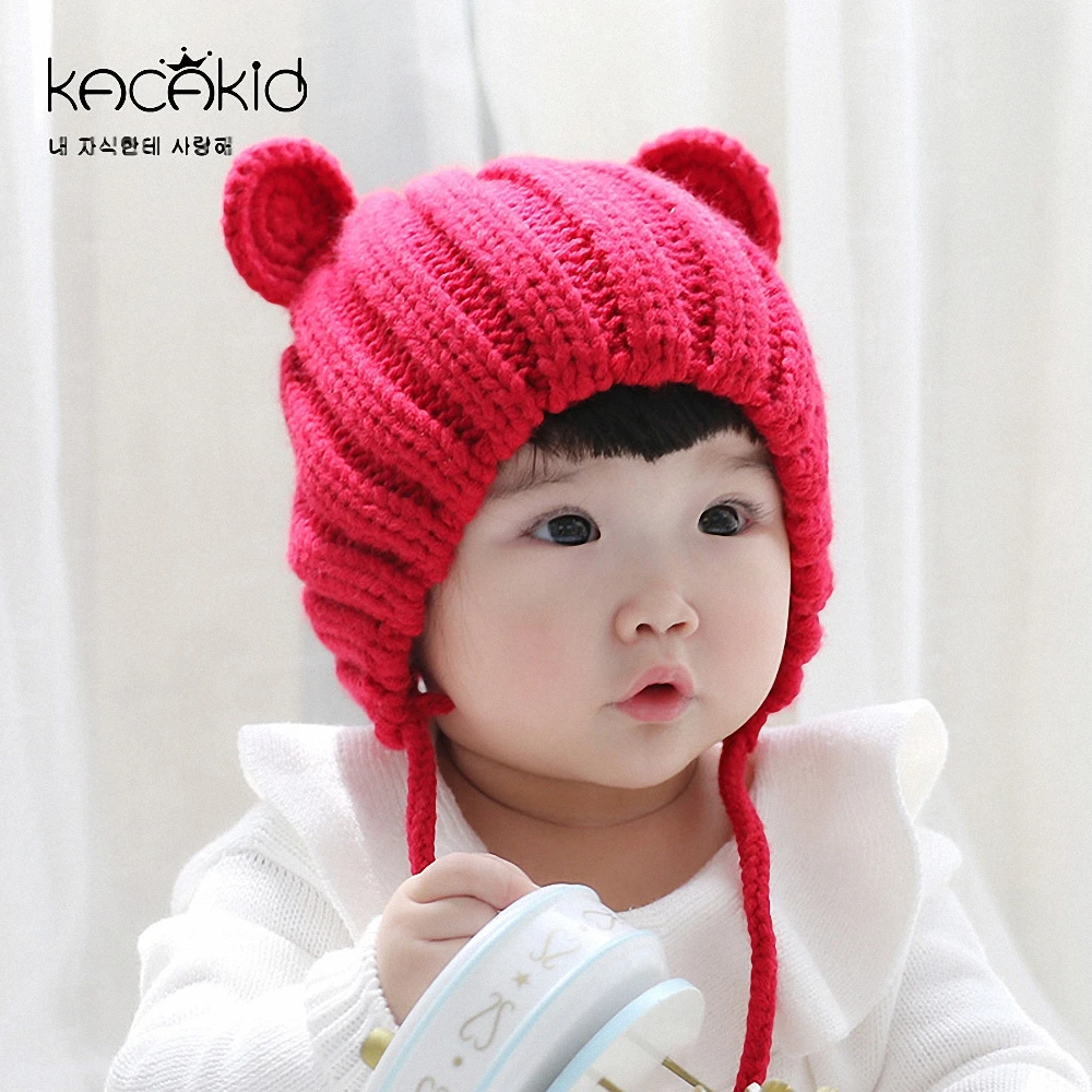 

Autumn Winter baby boys girls Knitted Hat cute bear Ear Hat 0-3Y Babys warm Cap Beanies hat for baby girls baby boys