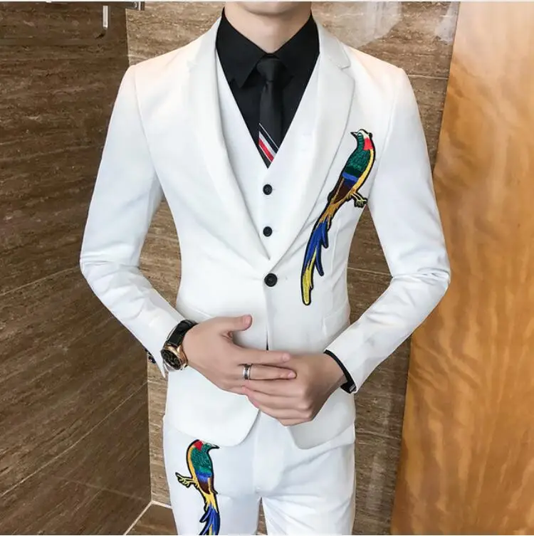 Королевский синий, черный, белый, зеленый костюм из 3 предметов Homme Mariage, мужские костюмы для выпускного вечера с вышивкой, Винтажный Мужской костюм 2XL - Цвет: as pic