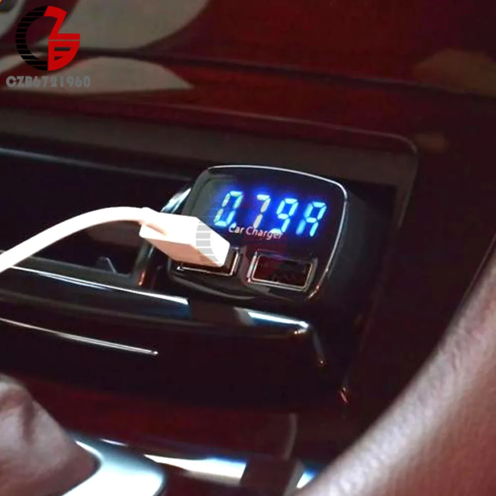 Автомобильное зарядное устройство с двумя USB, 5 В, 3,1 А, дисплей, напряжение, ток, зарядное устройство, температурный монитор, адаптер для автомобильного планшета, смартфона