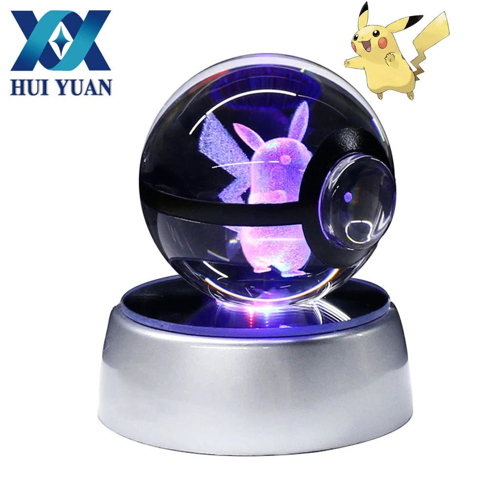 Хуэй Юань Пикачу Кристалл Pokeball Poke ball 5 см Диаметр клетки кнопки питание 3D ночь