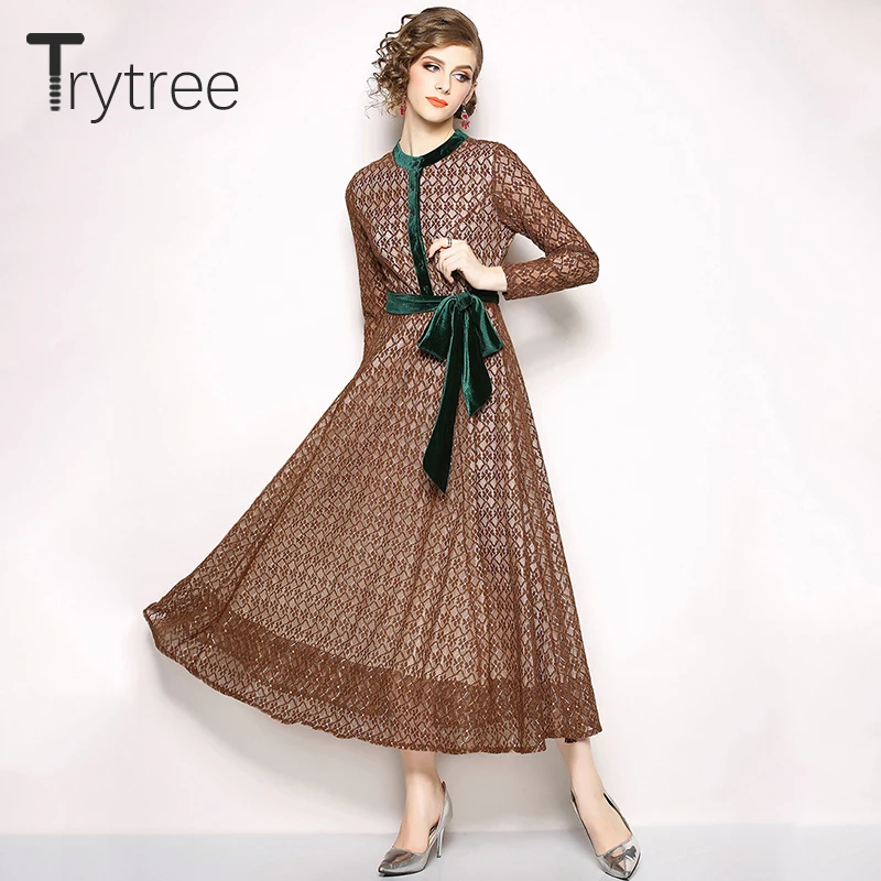 Trytree весеннее летнее платье Элегантное кружевное женское темно оранжевое