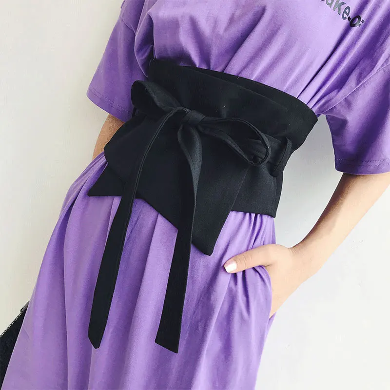 

2018 Summer Girdle Decorative Wide Girdle Fashion Adjustable Ribbon Bow Black Wild Wide Belt Stripe cummerbunds ceintur
