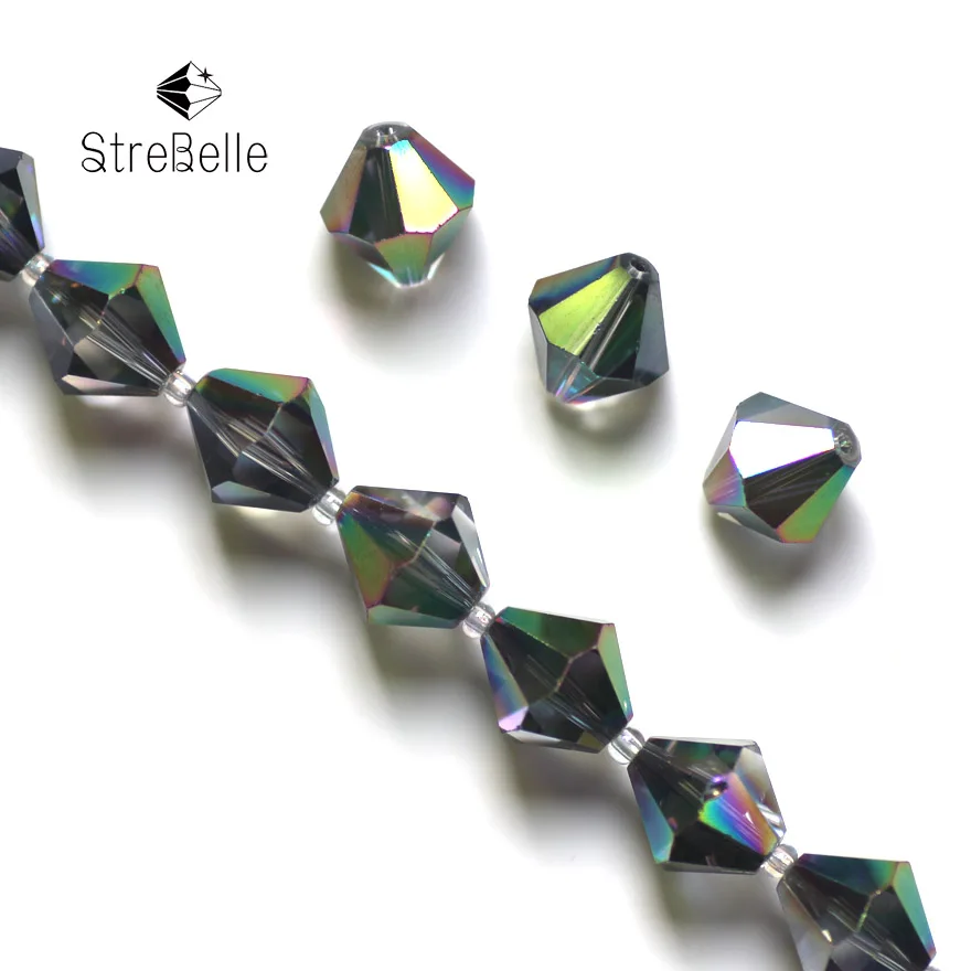 

2015 new fashion malachite green plating bicone shape beads semi-crystal glass create your style