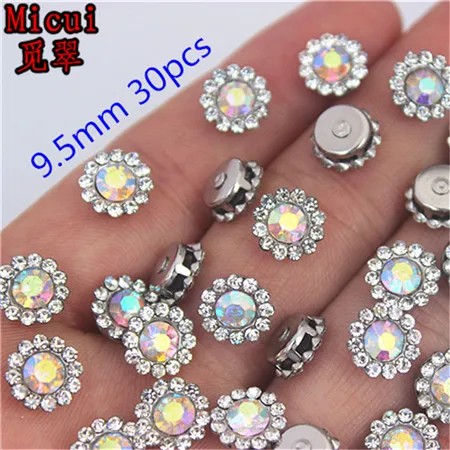 9.5mm 30pcs Micui золото/серебристый цветок пришить на стекло AB Кристаллы Стразы Свадебная Аппликация Швейные страз в форме когтя камни для рукоделия MC272 - Цвет: 9.5mm 30pcs