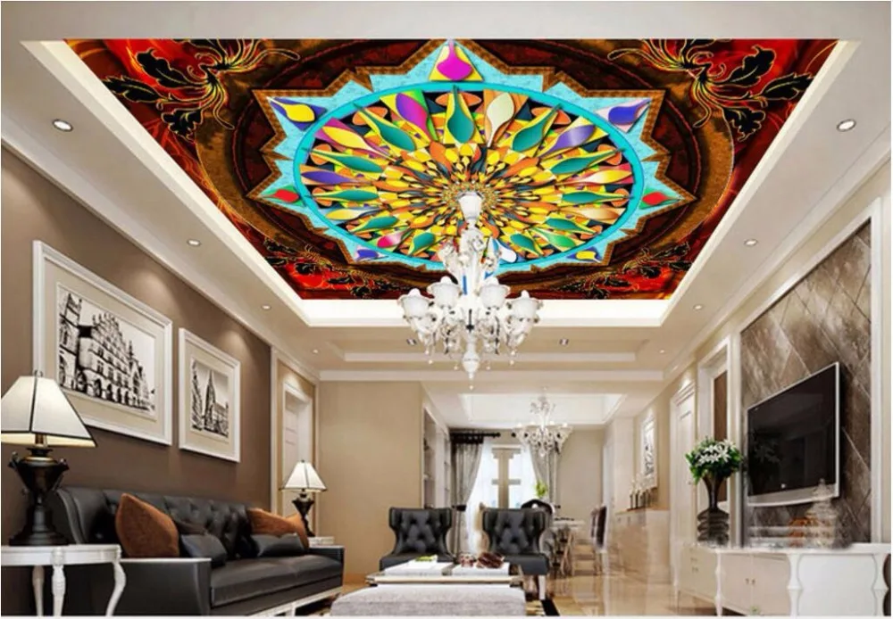 

Custom photo 3d ceiling murals wallpaper European geometric patterns decor painting 3d wall murals wallpaper for living room