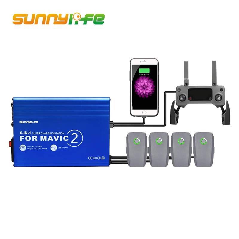 

Sunnylife Charger for DJI Mavic 2 Battery Charger Hub 6 in 1 Charging Hub for Mavic 2 Pro/Zoom Drone Remote Controller Accessory