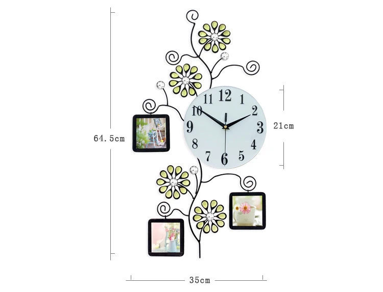 Цветок хрустальные настенные часы современный дизайн Павлин 3D большие часы настенные часы кухня спальня домашний декор с фоторамкой