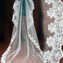 Однослойная кружевная кромка белая слоновая кость Соборная свадебная вуаль Длинная фата невесты