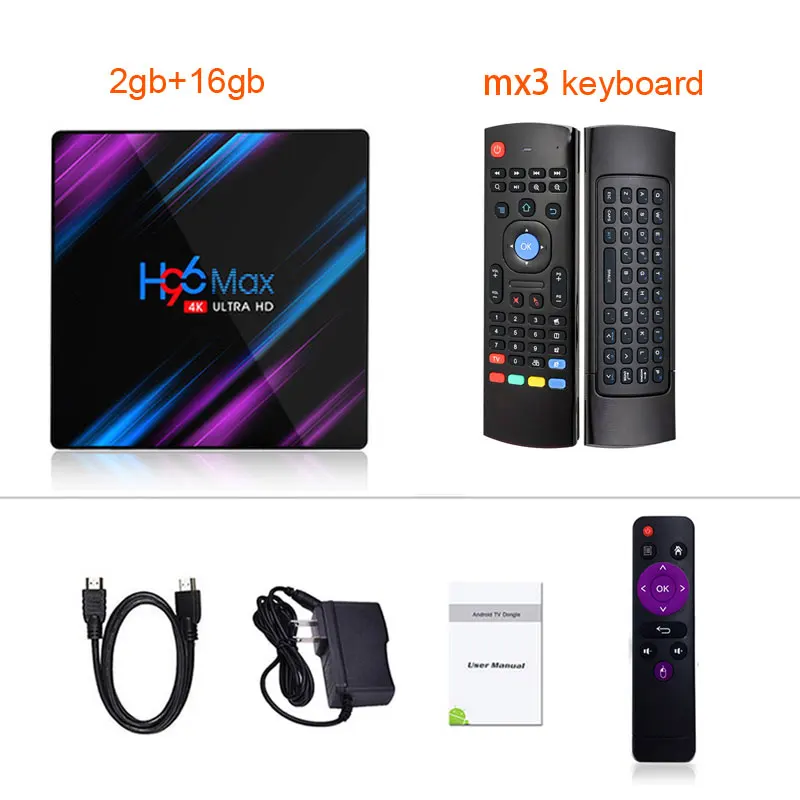 H96 MAX RK3318 2G/4G ram 16G/32G/64G rom Смарт ТВ-бокс на Rockchip RK3318 android 9,0 tv box H96 - Цвет: 16gb-MX3 Air Mouse