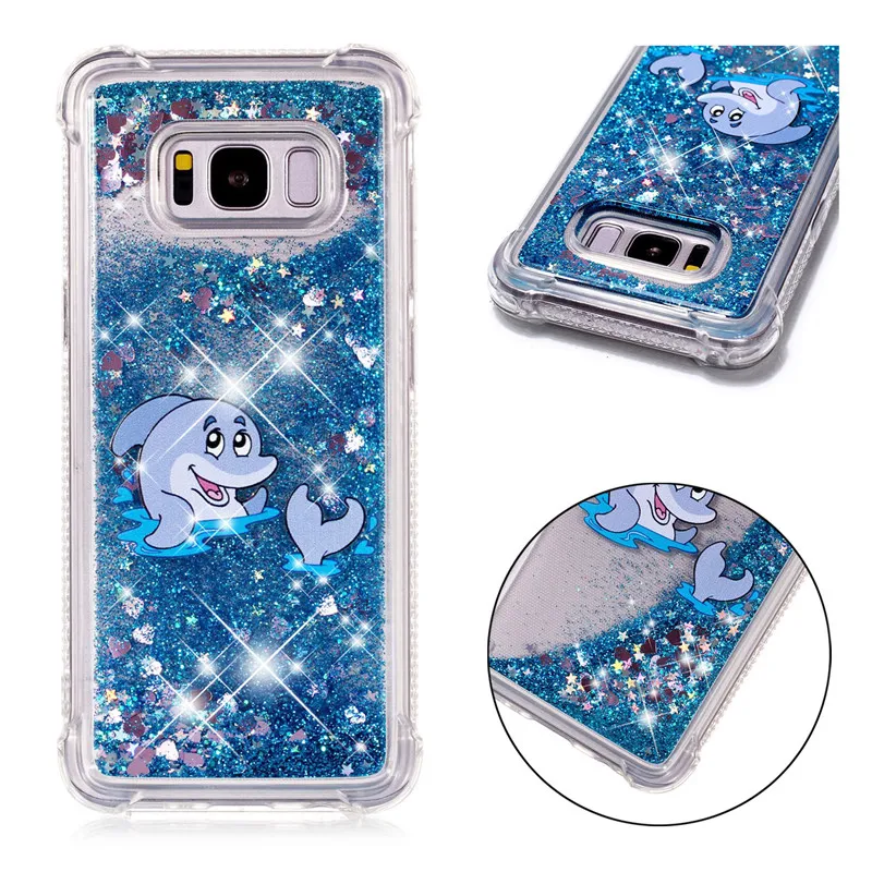 Liquid Case for Samsung Galaxy A6 A8 Plus 2018 S8 S9 Plus S6 S7 Edge Note8 Note9 S5 S6edge Glitter Love Silicone PC Full Cover (19)