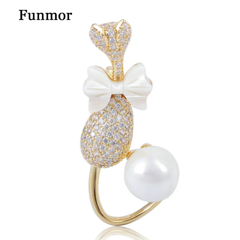 

Funmor Lovely Cat Shape Brooch Full Cubic Zircon Animal Jewelry Women Men Coat Dress Collar Suit Pins Banquet Accessories Gifts